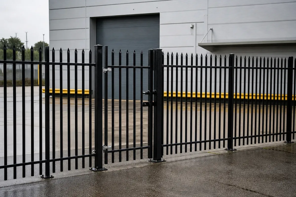 Palisade security fencing with access gate in Crewe